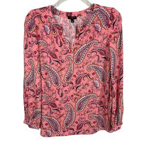 Talbots Pink Floral Paisley V-Neck Rayon Long Sleeve Top Petite Medium